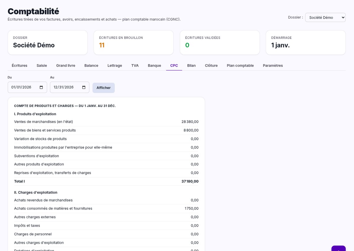 Compte de produits et charges (CPC) dans Excelia CRM, compte de démonstration